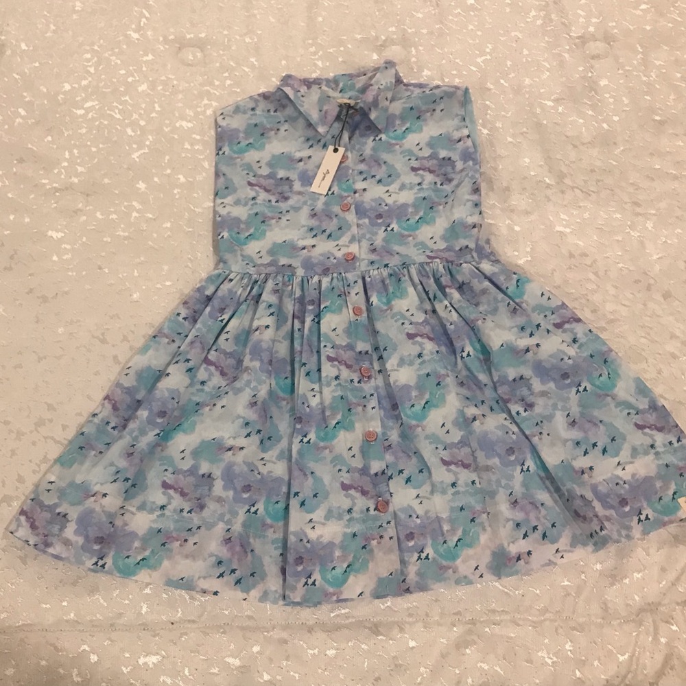 Bijou Sauvage Girls' Sleeveless Floral Shirt Dress Light Blue and Lavender NWT